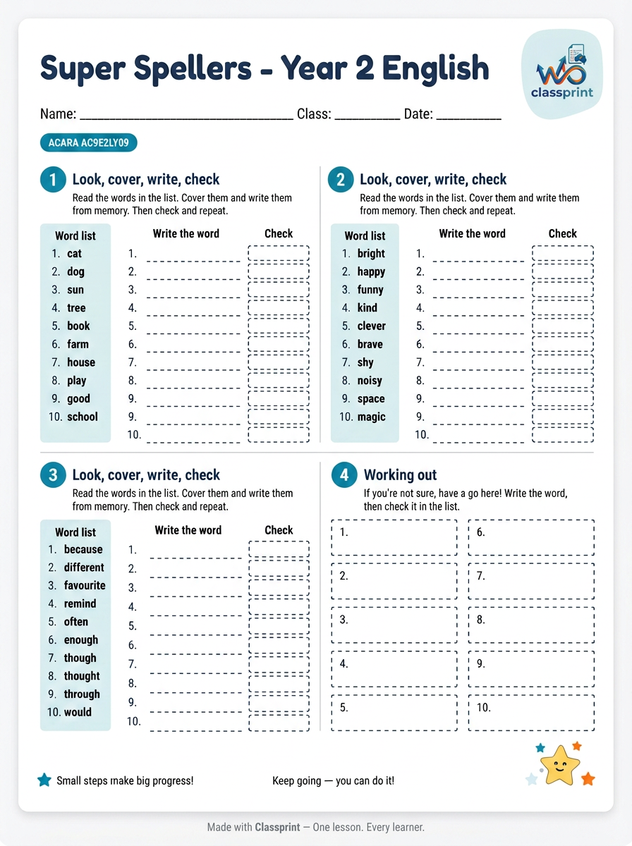 Super Spellers — Year 2 English